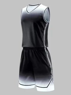 Maillot De Basket-Ball Ensemble 2 Pièces Violet Bleu Noir Blanc Adulte Homme