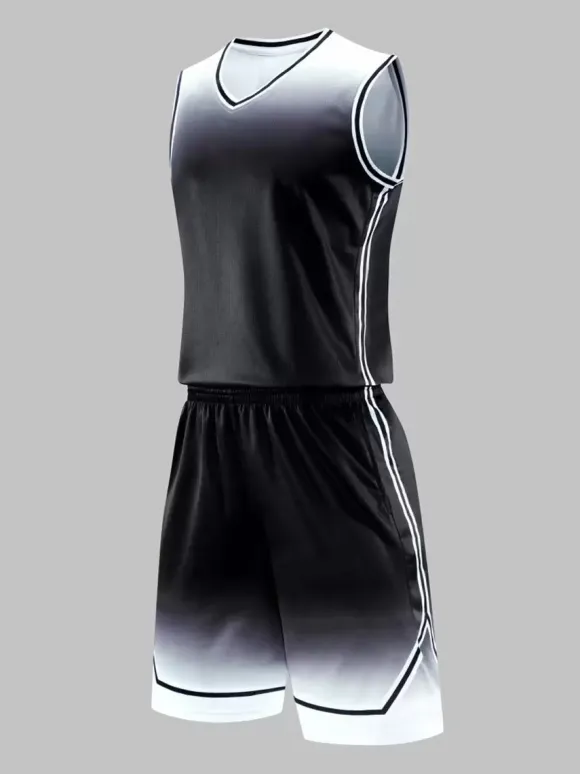 Maillot De Basket-Ball Ensemble 2 Pièces Violet Bleu Noir Blanc Adulte Homme