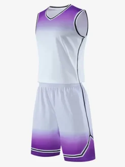 Maillot De Basket-Ball Ensemble 2 Pièces Violet Bleu Noir Blanc Adulte Homme