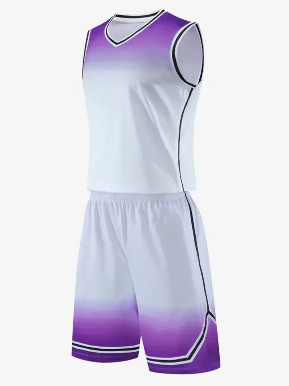 Maillot De Basket-Ball Ensemble 2 Pièces Violet Bleu Noir Blanc Adulte Homme