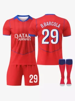 Maillot de football extérieur rouge à manches longues 25/26 personnalisé ensemble 3 pièces pour adultes et enfants