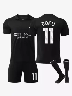 Maillot de football extérieur noir 25/26 ensemble personnalisé 3 pièces pour adultes et enfants