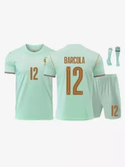 Maillot de football extérieur de l'équipe de France 2026 manches courtes ensemble 3 pièces pour adultes et enfants : n° 12 Barcola n° 17 Saliba n° 18 Zaïre-Emery