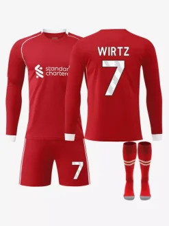 Maillot de football à manches longues rouge domicile 25/26 n° 7 Wirtz n° 9 Isak n° 11 Salah ensemble 3 pièces