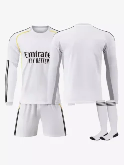 Maillot domicile blanc à manches longues du club de football 25/26 ensemble 3 pièces personnalisé