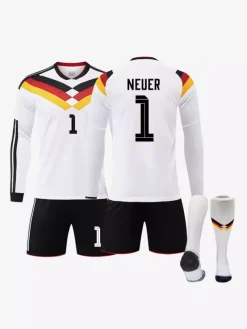 Maillot domicile de l'équipe d'Allemagne de football 2026 manches longues ensemble 3 pièces pour adultes et enfants (n° 17 Wirtz n° 10 Musiala).