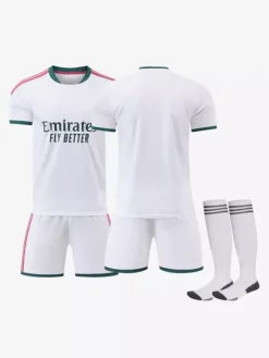 Maillot domicile 26/27 du club de football ensemble 3 pièces personnalisé blanc à manches courtes pour adultes et enfants