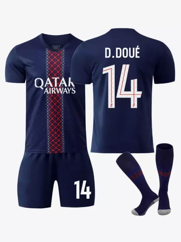 Maillot Domicile du Club de Football 25/26 No.10 Dembélé No.14 Doué No.7 Kvaratskhelia Ensemble 3 Pièces