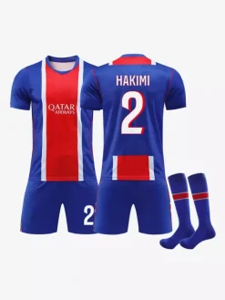 Maillot domicile du PSG pour la saison 26/27 du Championnat de France Doué 14 et Dembélé 10. Ensemble 3 pièces manches courtes pour adultes et enfants.