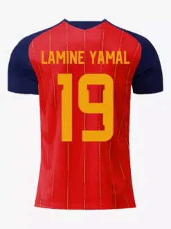 Maillot domicile Espagne 2026 manches courtes grandes tailles n° 19 Yamal n° 20 Pedri n° 16 Rodri
