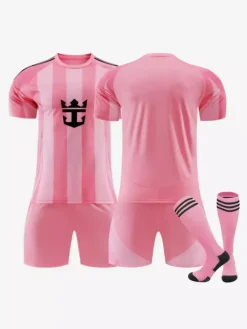 Maillot domicile personnalisé du club de football 25/26 ensemble 3 pièces rose pour adultes et enfants