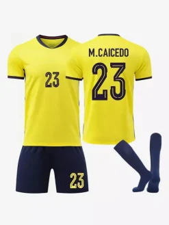 Maillot domicile Équateur 2026 n° 23 Caicedo manches courtes tenue de football 3 pièces pour adultes et enfants