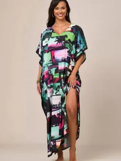 Maillots de bain de plage oversize à manches courtes et col en V style athlétique bleu foncé