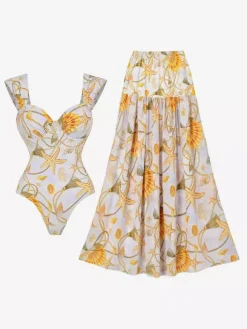 Maillots de bain Femme Ensemble Maillot de bain Jaune Sexy Drapé Sans Manches