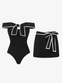 Maillots de bain paréos vêtements pour femmes ensemble maillot de bain blanc chic à n艙uds épaules dénudées sans manches