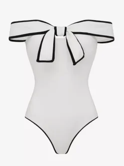 Maillots de bain paréos vêtements pour femmes ensemble maillot de bain blanc chic à n艙uds épaules dénudées sans manches