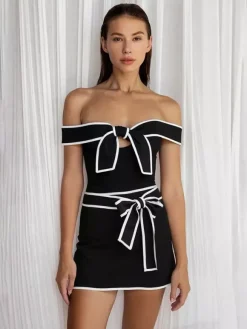 Maillots de bain paréos vêtements pour femmes ensemble maillot de bain blanc chic à n艙uds épaules dénudées sans manches