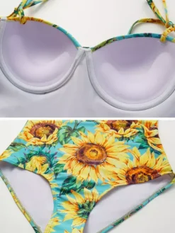 Maillots de bain paréos vêtements pour femmes ensemble maillot de bain jaune à imprimé floral rétro bretelles décolleté