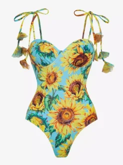 Maillots de bain paréos vêtements pour femmes ensemble maillot de bain jaune à imprimé floral rétro bretelles décolleté