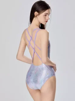 Maillots de bain une pièce pour femmes bretelles argentées décolleté maillots de bain sexy d'été
