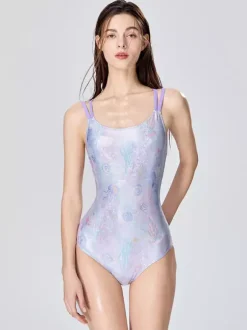 Maillots de bain une pièce pour femmes bretelles argentées décolleté maillots de bain sexy d'été