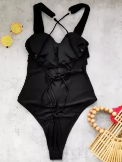 Maillots de bain une pièce pour femmes à fleurs blanches bretelles croisées sur le devant maillots de bain d'été pour la plage