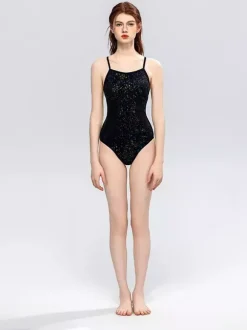 Maillots de bain une pièce pour femmes noirs et argentés maillots de bain sexy d'été
