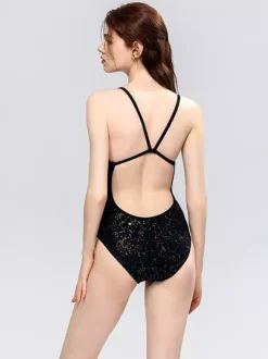 Maillots de bain une pièce pour femmes noirs et argentés maillots de bain sexy d'été