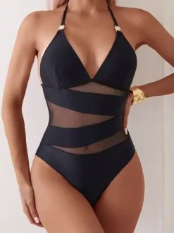 Maillots de bain une pièce pour femmes noirs à découpes dos nu asymétriques maillots de bain d'été pour la plage