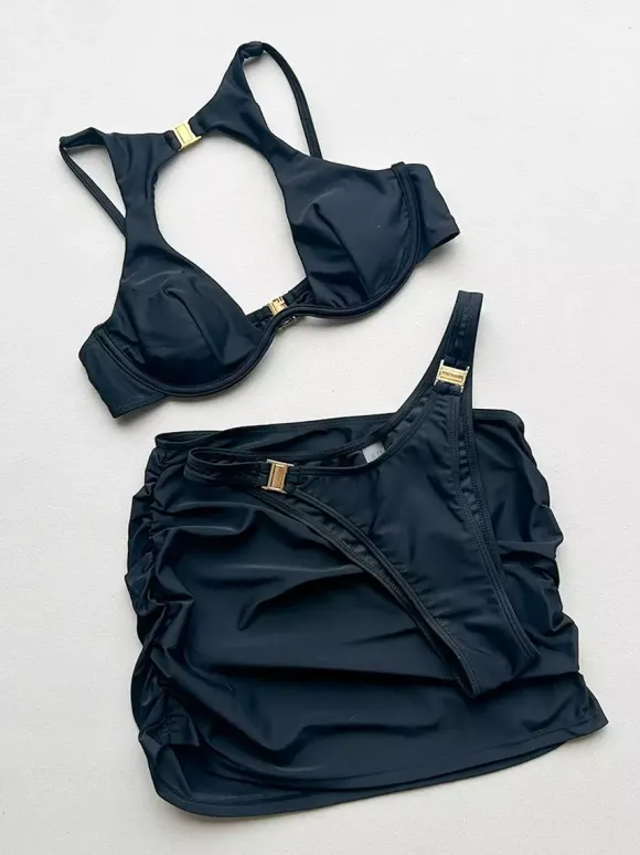 Maillots de bain deux pièces pour femmes détails métalliques noirs taille naturelle maillots de bain d'été sexy