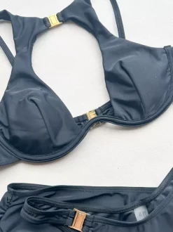 Maillots de bain deux pièces pour femmes détails métalliques noirs taille naturelle maillots de bain d'été sexy