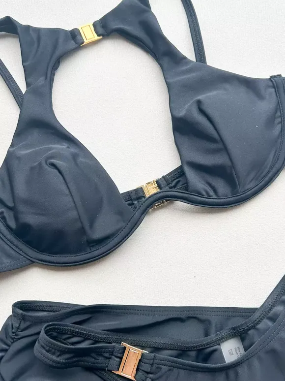 Maillots de bain deux pièces pour femmes détails métalliques noirs taille naturelle maillots de bain d'été sexy