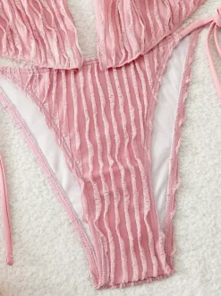 Maillots de bain deux pièces pour femmes roses à lacets maillots de bain sexy d'été
