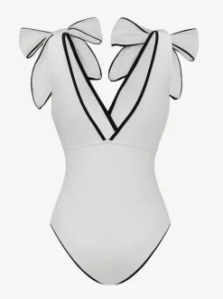 Maillots de bain paréos vêtements pour femmes ensemble maillot de bain blanc sexy à n艙uds col en V sans manches