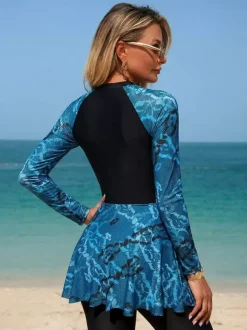 Maillots de bain une pièce pour femmes bleu marine foncé imprimé col rond maillots de bain d'été sexy