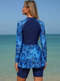 Maillots de bain une pièce pour femmes bleu marine foncé imprimé col rond maillots de bain d'été sexy