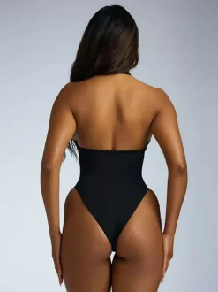 Maillots De Bain Une Pièce Pour Femmes Noir Col En U Transparent Découpé Sexy