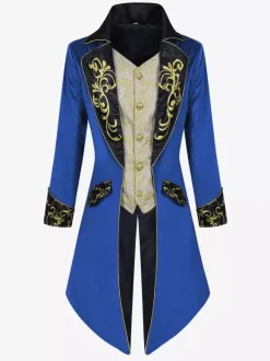 Manteau à manches longues avec boutons brodés rétro rouge vintage pour homme Bourgogne