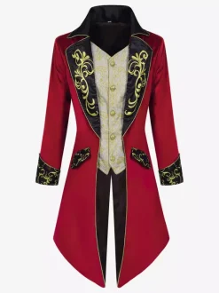 Manteau à manches longues avec boutons brodés rétro rouge vintage pour homme Bourgogne