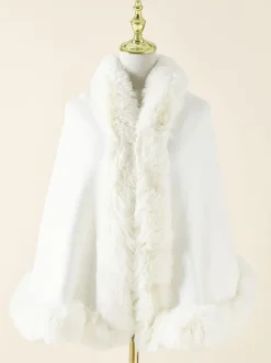 Manteau Cape Court Femme en Fausse Fourrure Synthétique avec Manches Longues Manteau Femme Cape Femme