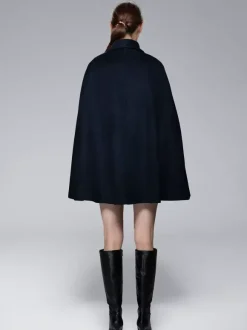 Manteau cape en mélange de laine à col rabattu poncho noir surdimensionné pour femme 2026