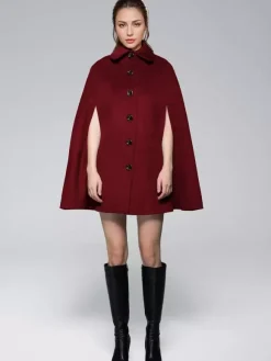 Manteau cape en mélange de laine à col rabattu poncho noir surdimensionné pour femme 2026