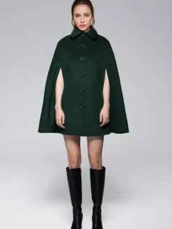 Manteau cape en mélange de laine à col rabattu poncho noir surdimensionné pour femme 2026