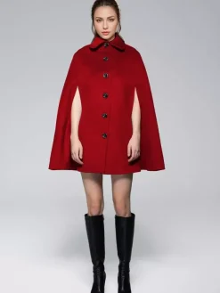 Manteau cape en mélange de laine à col rabattu poncho noir surdimensionné pour femme 2026