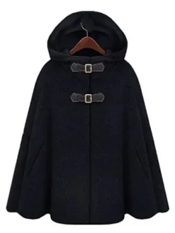 Manteau Cape Femme à Capuche avec Poches avec Boucles Unicolore Grande Taille Manteau Femme