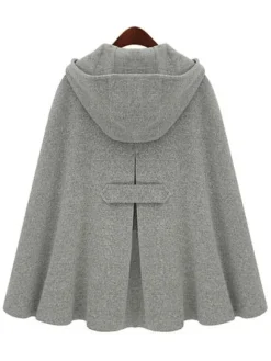 Manteau Cape Femme à Capuche avec Poches avec Boucles Unicolore Grande Taille Manteau Femme