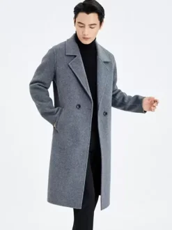 Manteau Chaud Chesterfield Hommes Col Rabattu À Revers Chic Bleu Veste Hiver