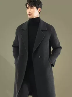 Manteau Chaud Chesterfield Hommes Col Rabattu À Revers Chic Bleu Veste Hiver