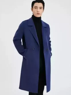Manteau Chaud Chesterfield Hommes Col Rabattu À Revers Chic Bleu Veste Hiver