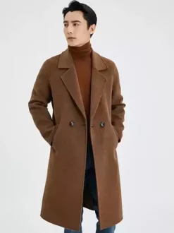 Manteau Chaud Chesterfield Hommes Col Rabattu À Revers Chic Bleu Veste Hiver